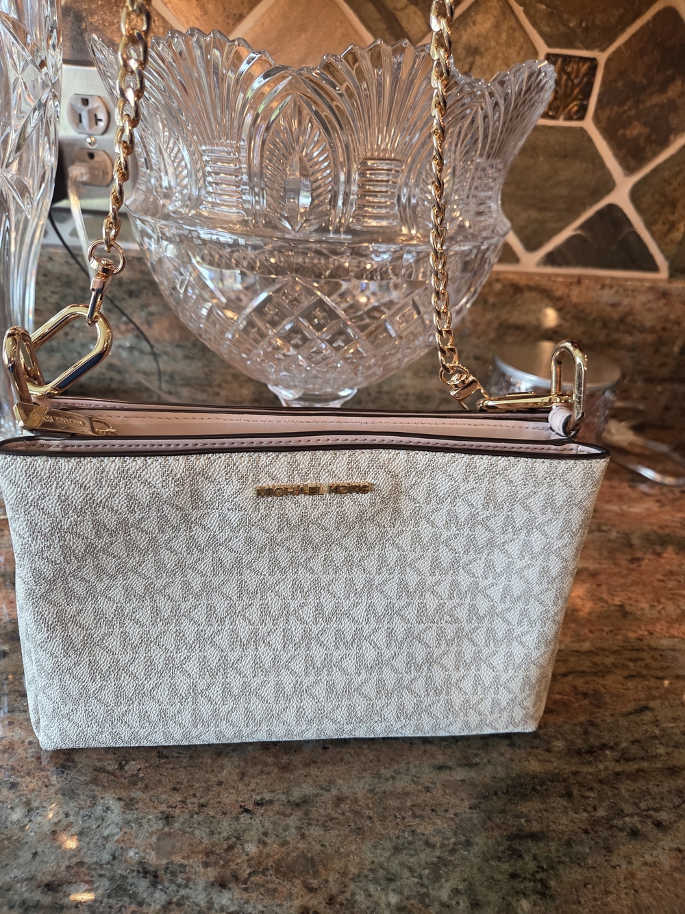 Michael Kors Signature Crossbody Bag in Cream And Beige